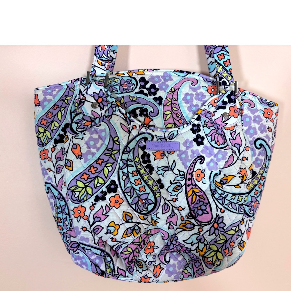 Vera Bradley Quilted Large Glenna Tote Maddalena Paisley Purple Orange Yellow - Picture 2 of 13